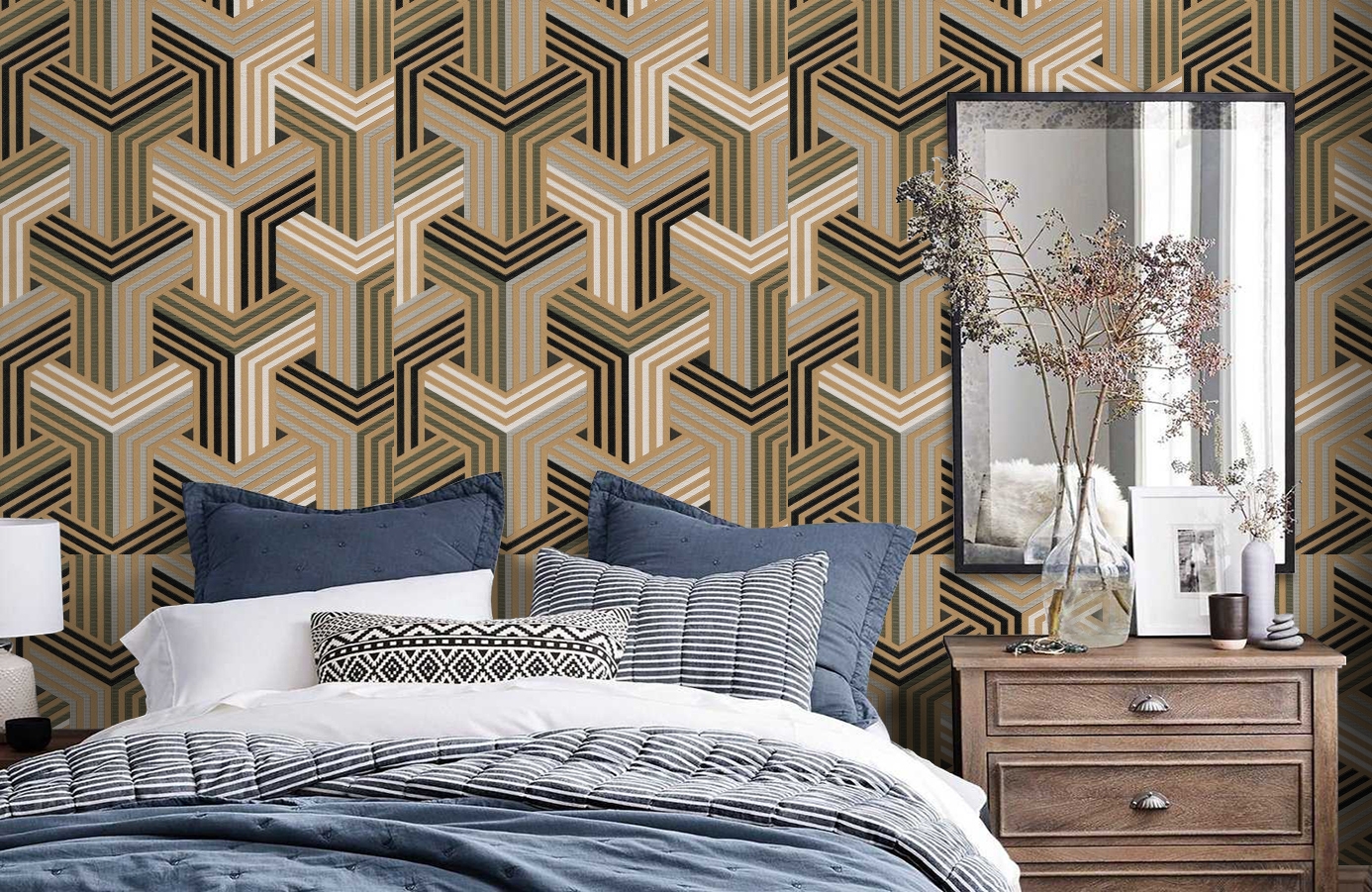 Обои 6005-06 фото в интерьере спальни