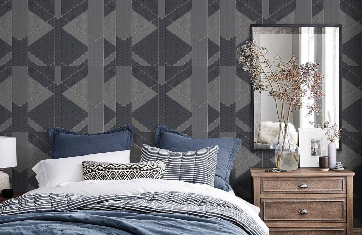 Обои 7004-20 фото в интерьере спальни