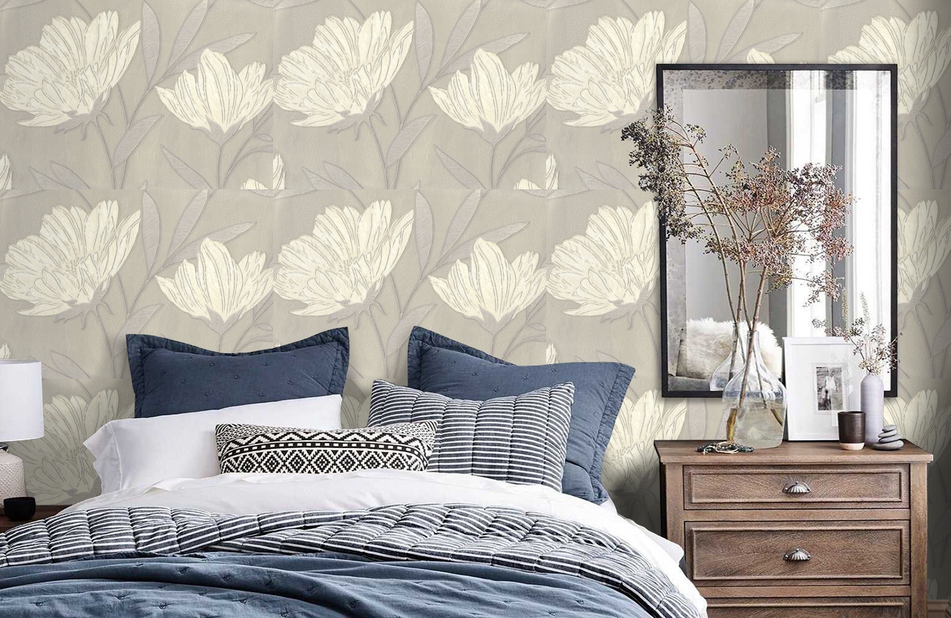 Обои 7011-11 фото в интерьере спальни