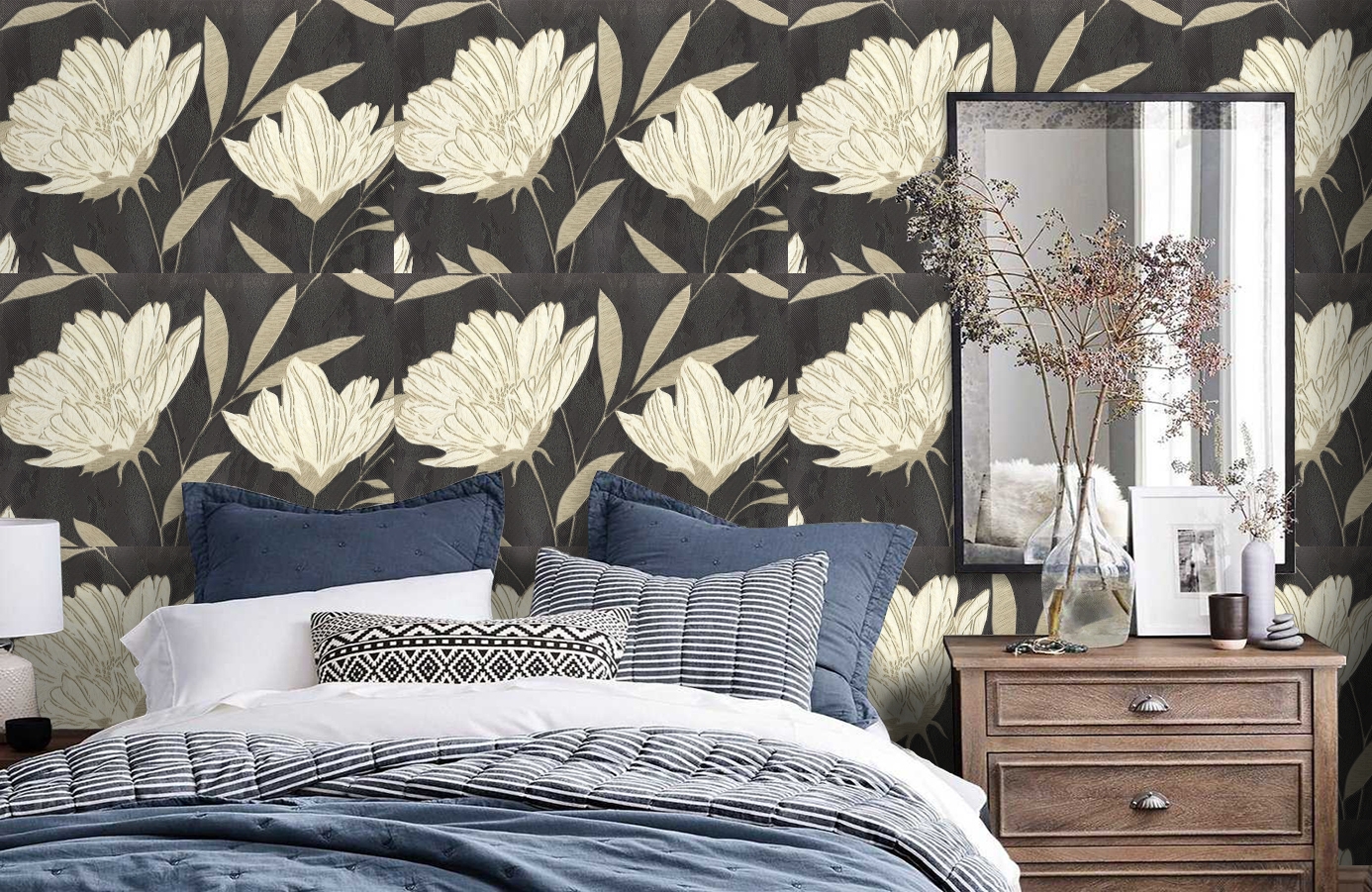 Обои 7011-22 фото в интерьере спальни