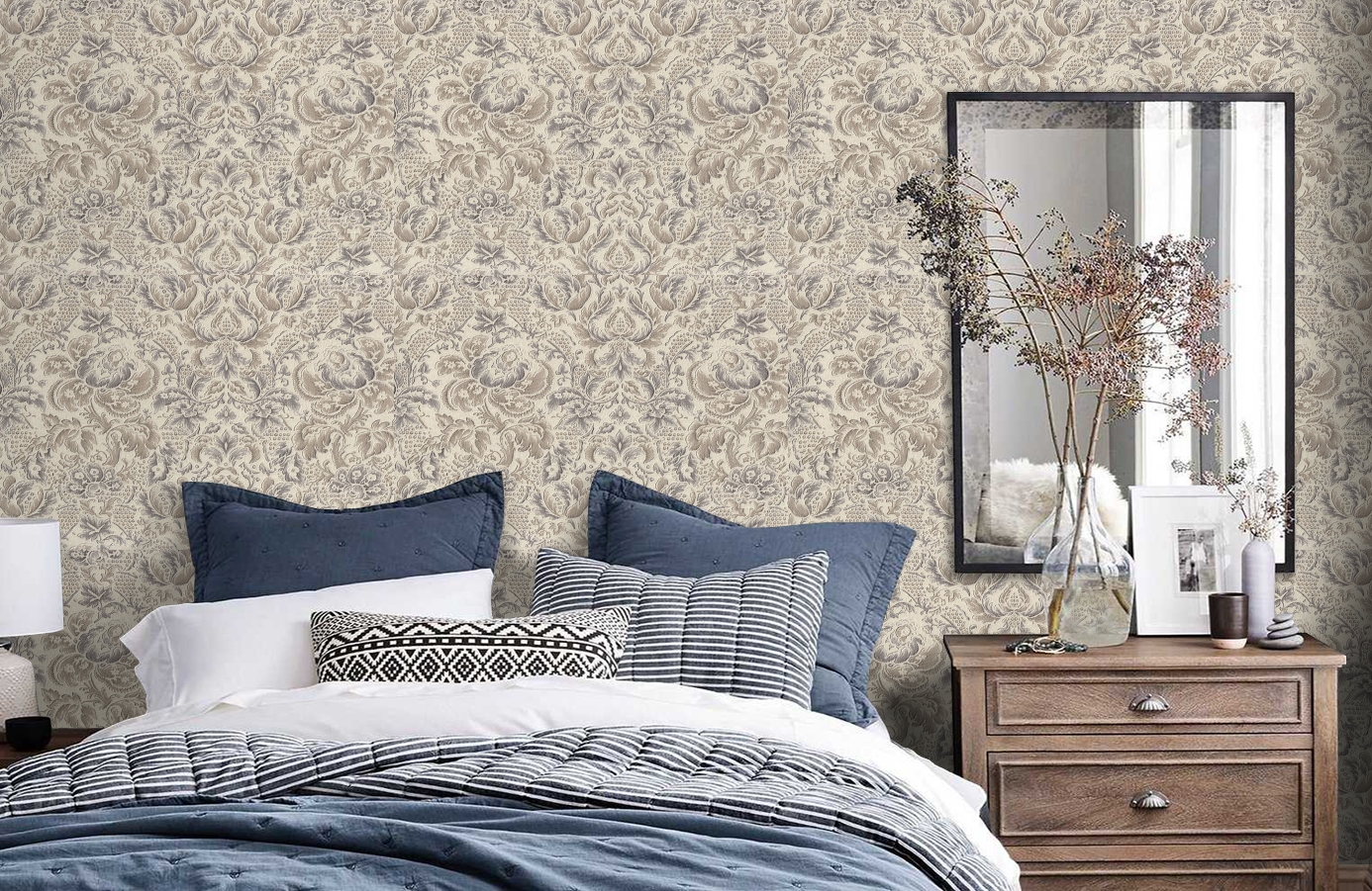 Обои 7031-02 фото в интерьере спальни