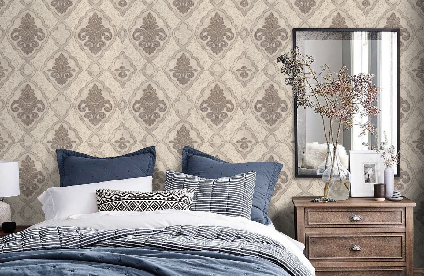 Обои 7055-06 фото в интерьере спальни