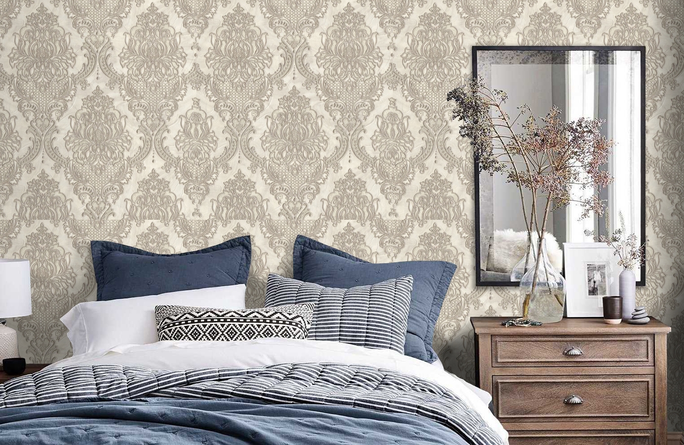 Обои 7056-01 фото в интерьере спальни