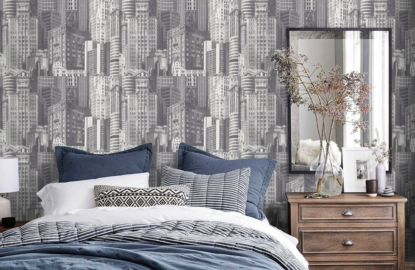 Обои 7062-11 фото в интерьере спальни