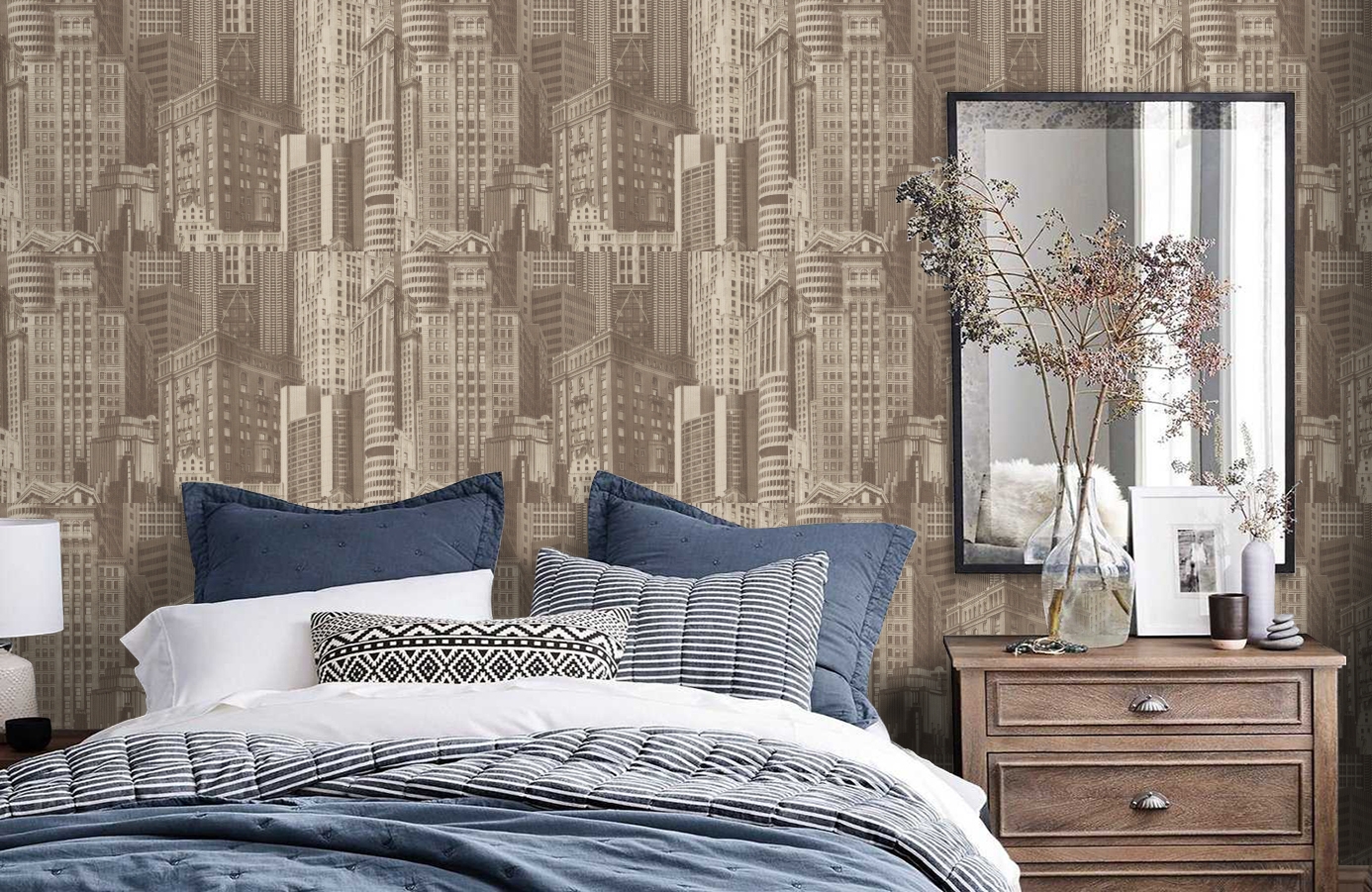 Обои 7062-12 фото в интерьере спальни