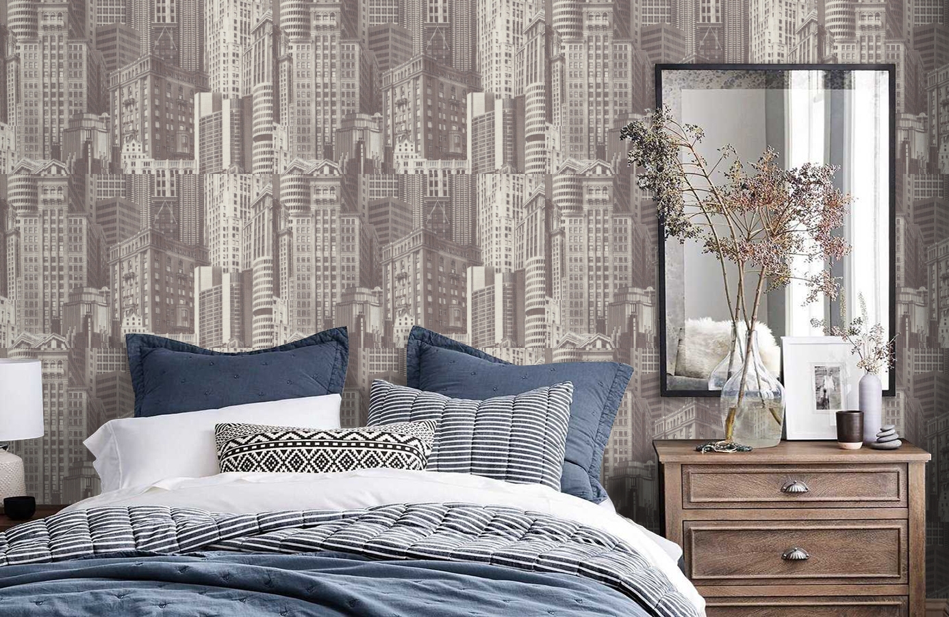 Обои 7062-18 фото в интерьере спальни