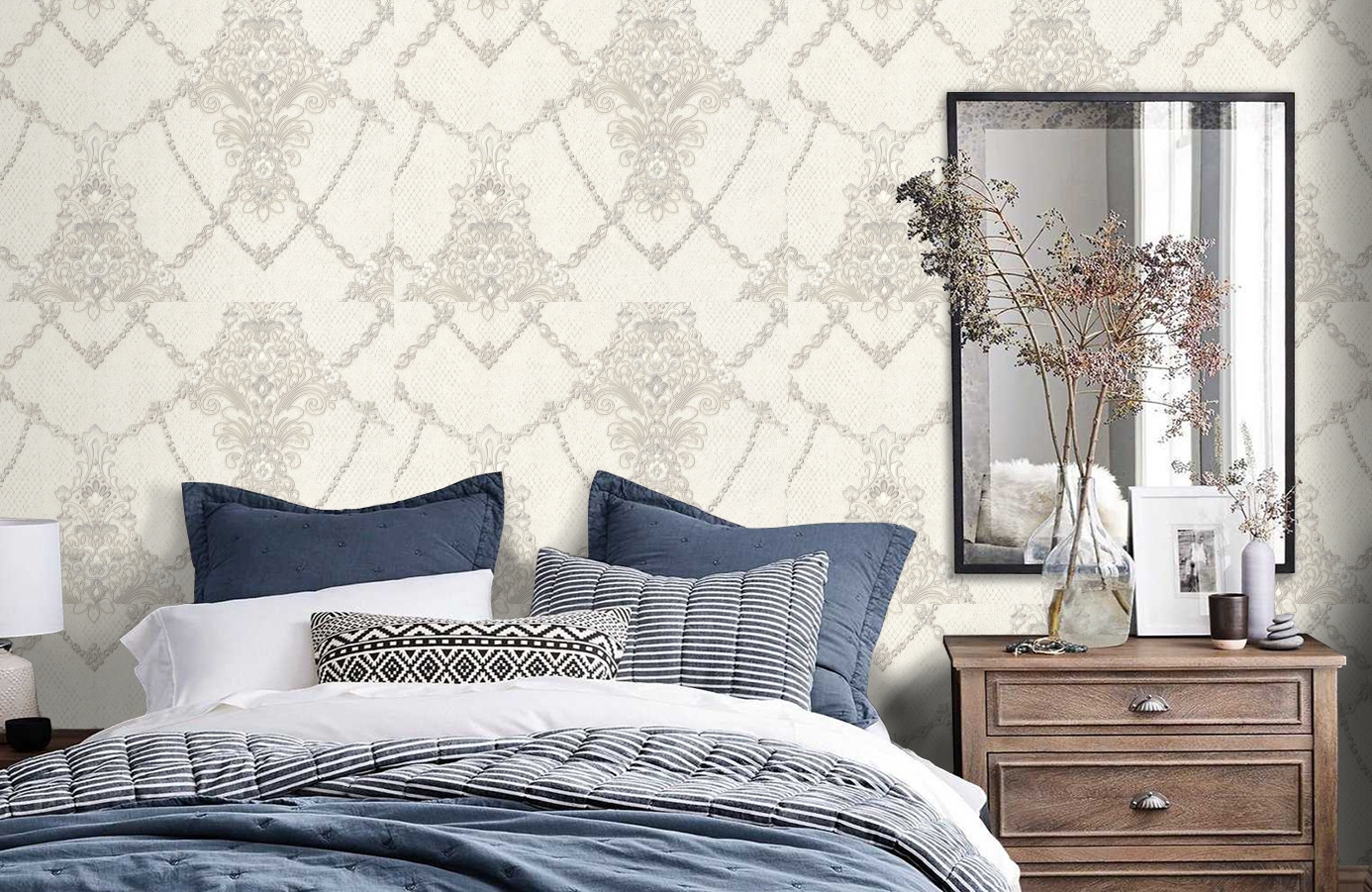 Обои 7064-00 фото в интерьере спальни