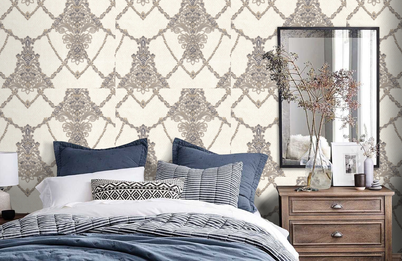 Обои 7064-11 фото в интерьере спальни