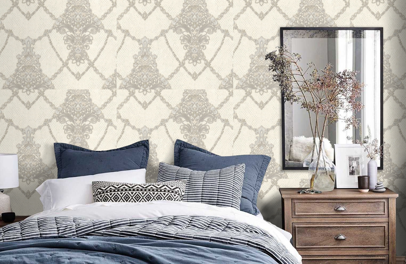 Обои 7064-17 фото в интерьере спальни