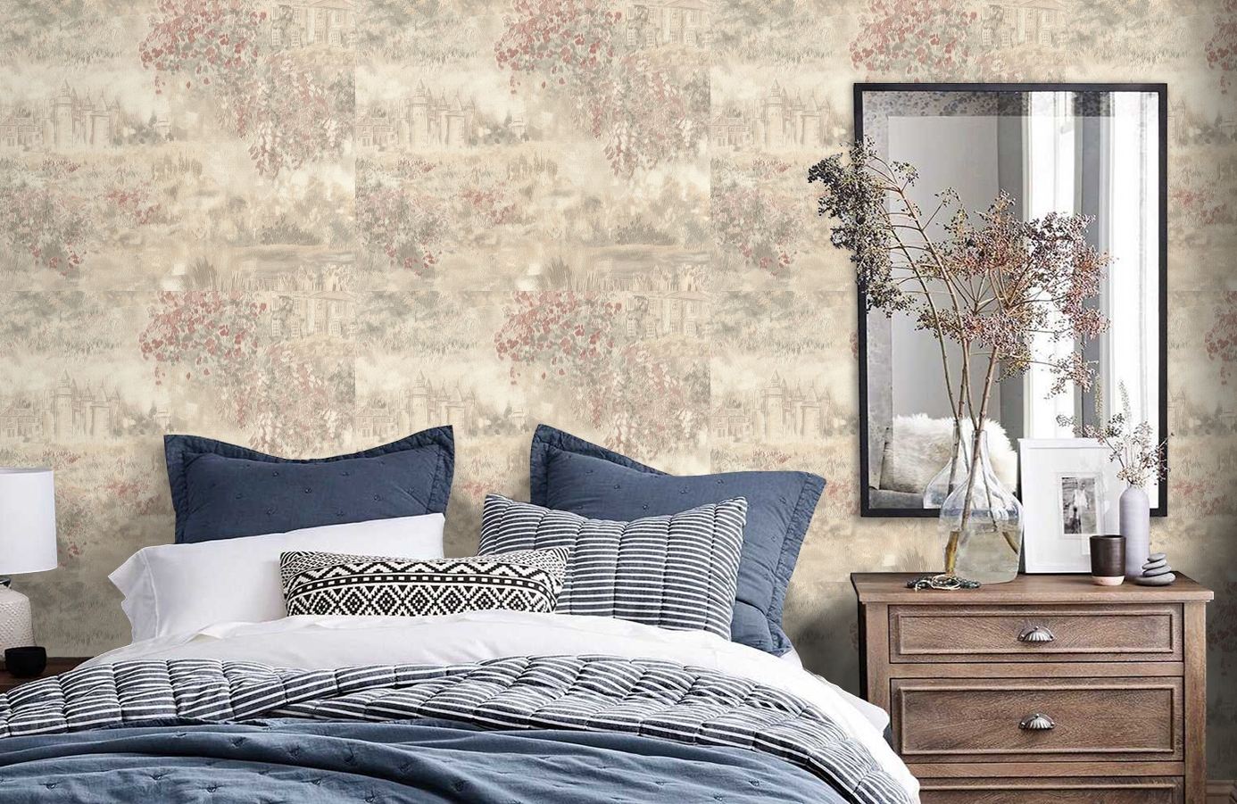 Обои 7084-02 фото в интерьере спальни