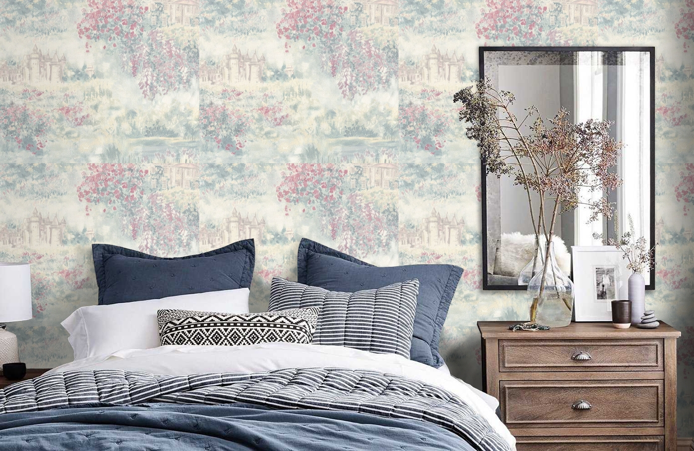 Обои 7084-04 фото в интерьере спальни