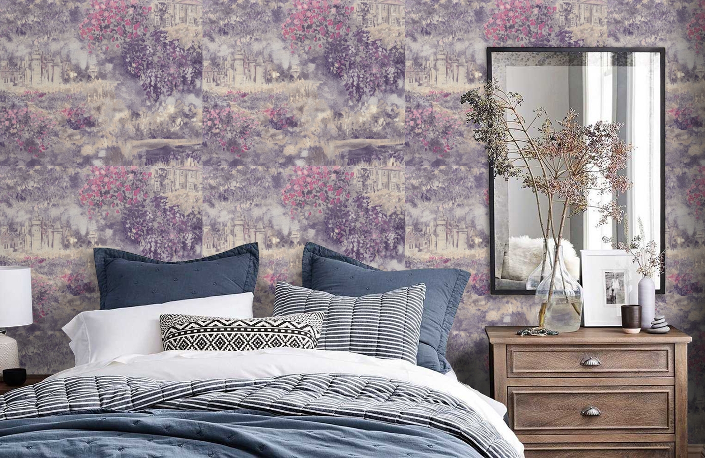 Обои 7084-18 фото в интерьере спальни