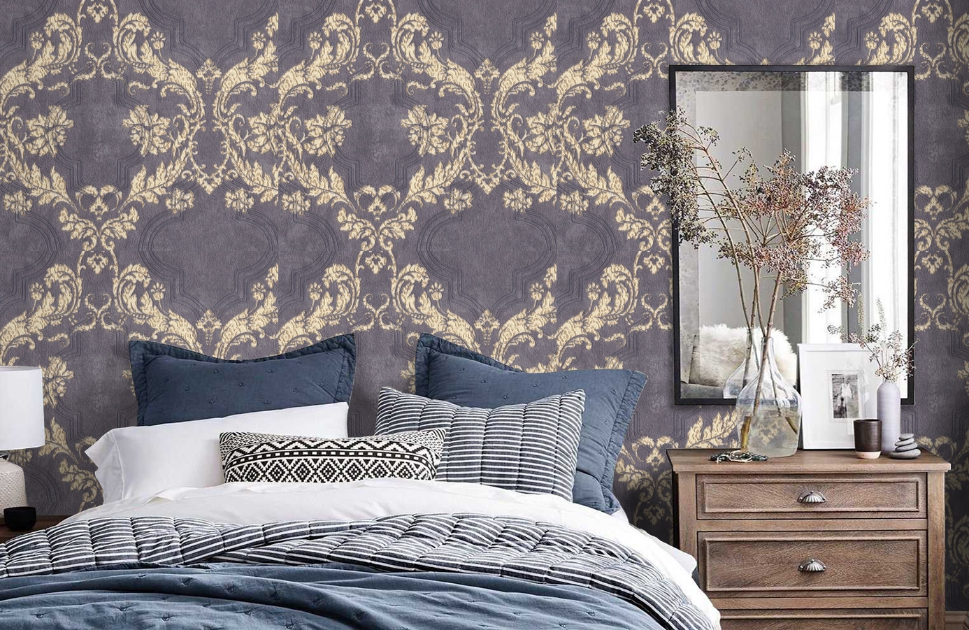 Обои 7090-22 фото в интерьере спальни