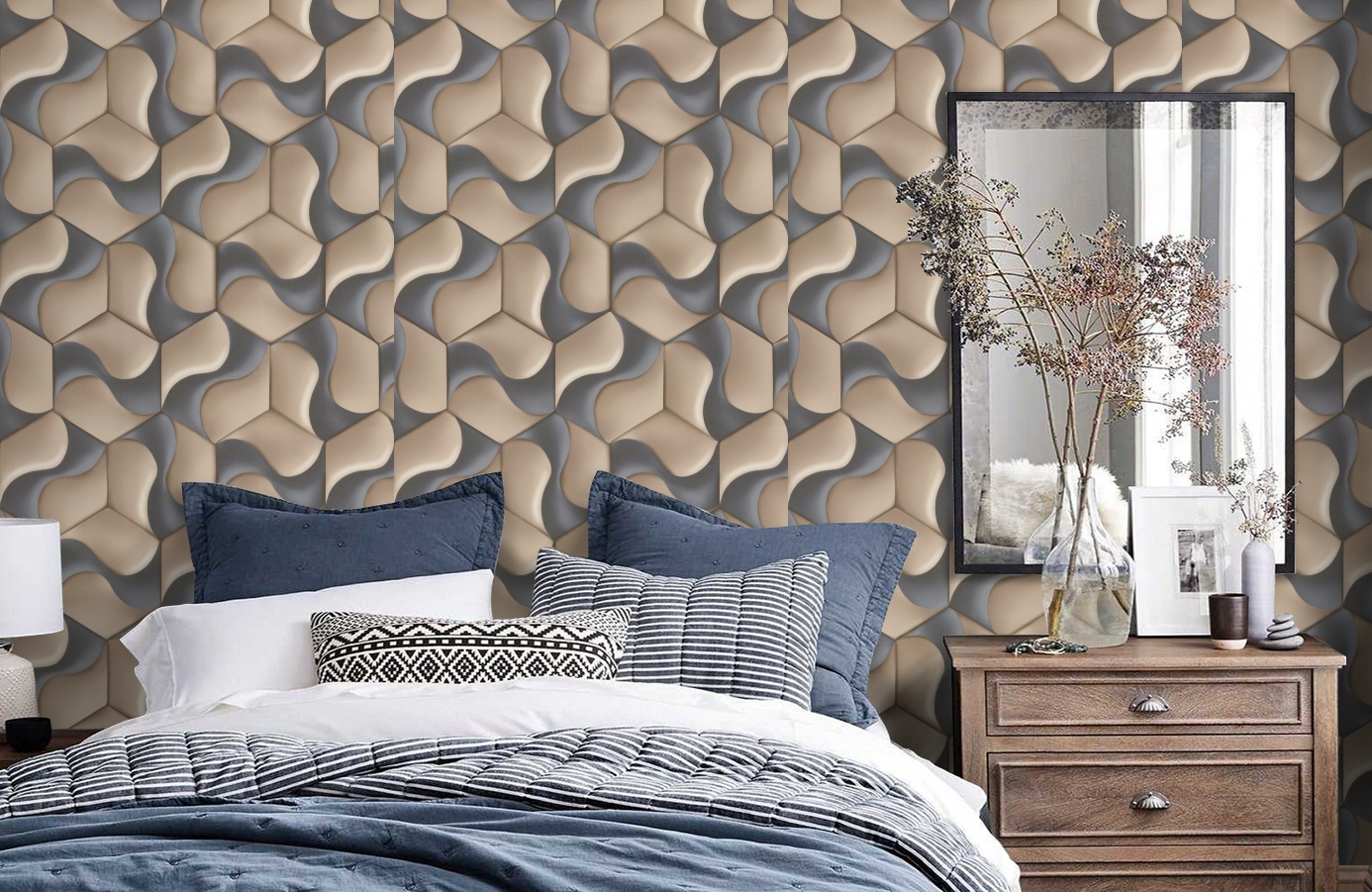 Обои 7153-16 фото в интерьере спальни