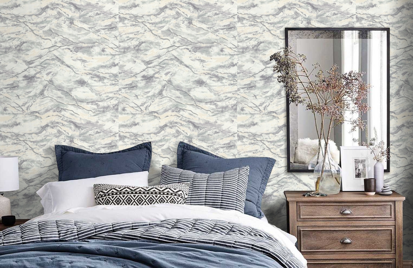 Обои 7161-11 фото в интерьере спальни