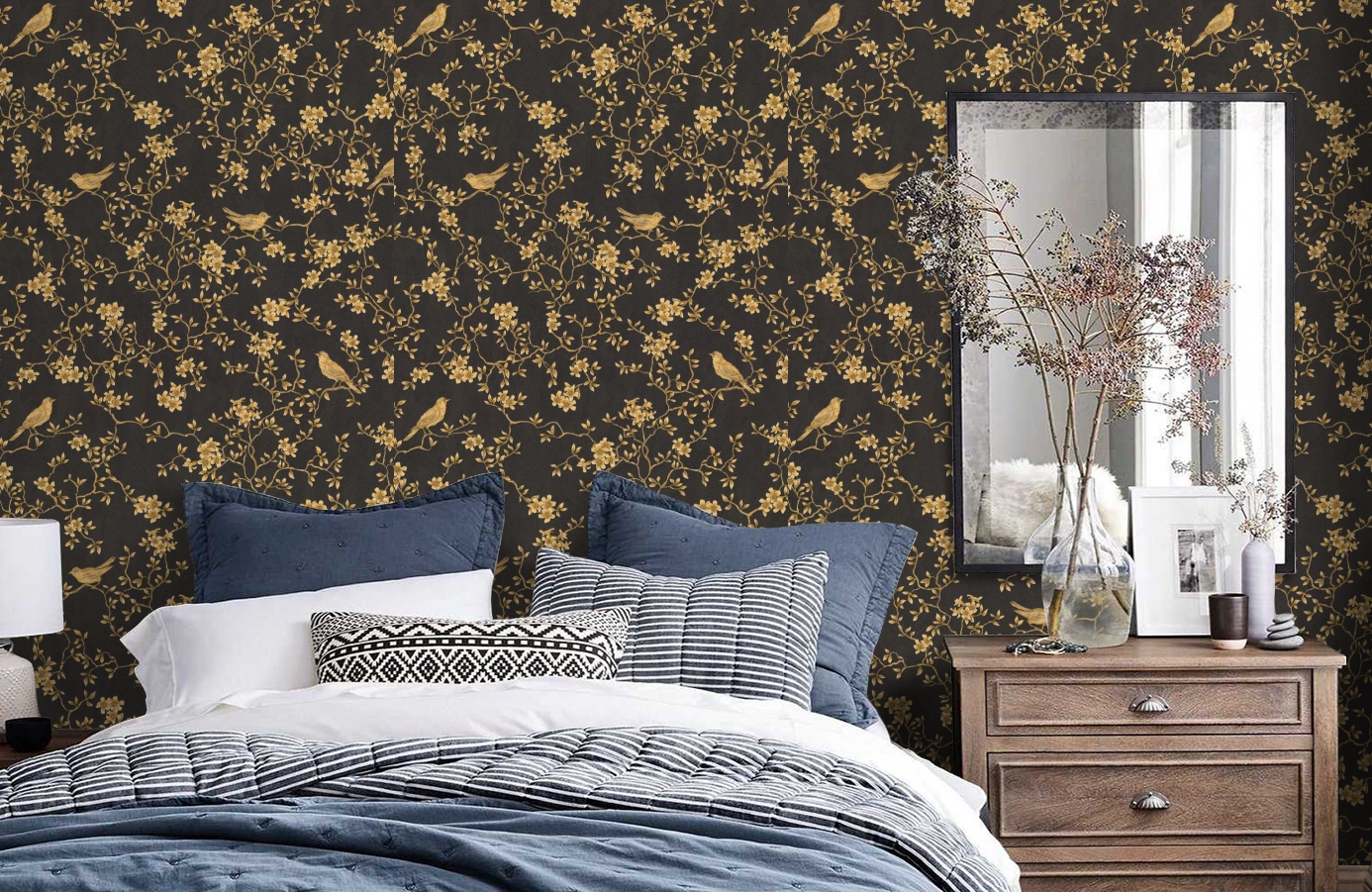 Обои 7165-22 фото в интерьере спальни