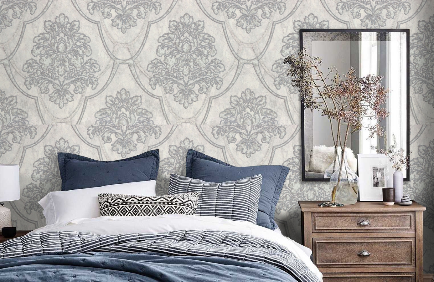 Обои 9128-17 фото в интерьере спальни