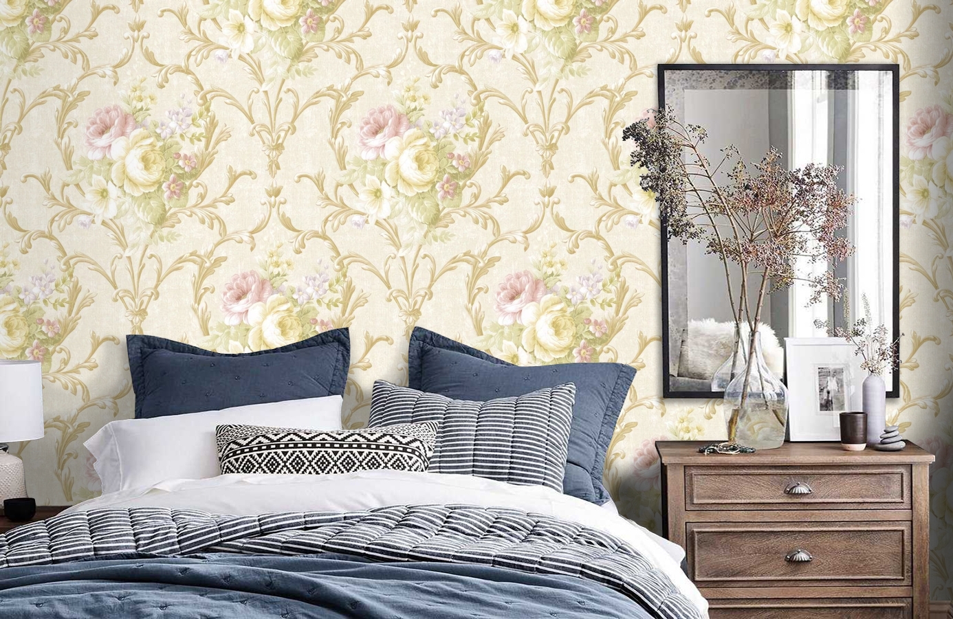 Обои VB3003 фото в интерьере спальни