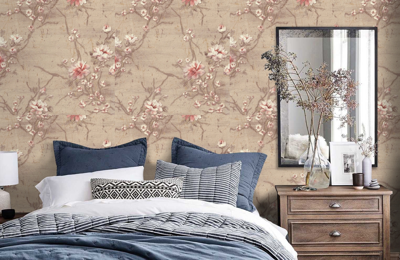 Обои 9076-02 фото в интерьере спальни