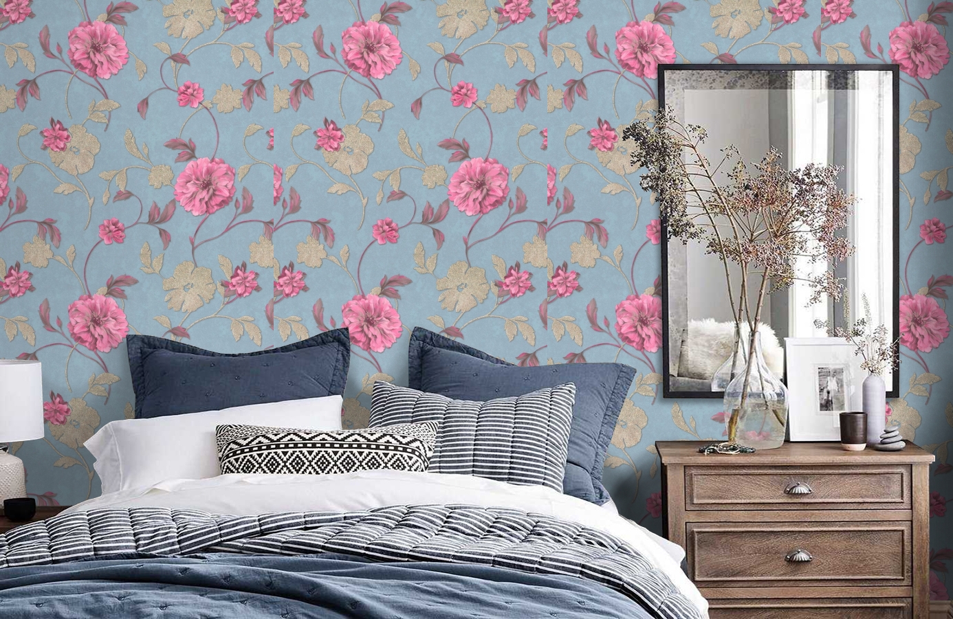 Обои 9112-03 фото в интерьере спальни