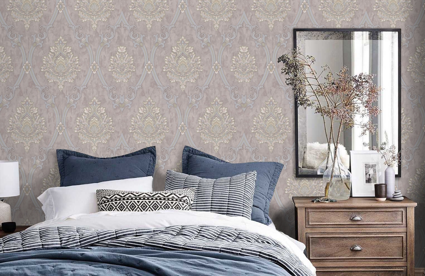 Обои 9114-12 фото в интерьере спальни