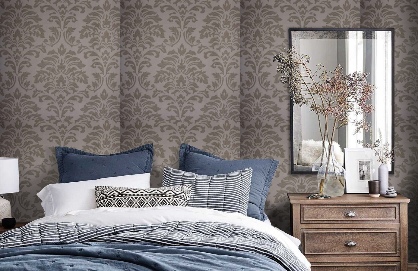 Обои 02574-32 фото в интерьере спальни