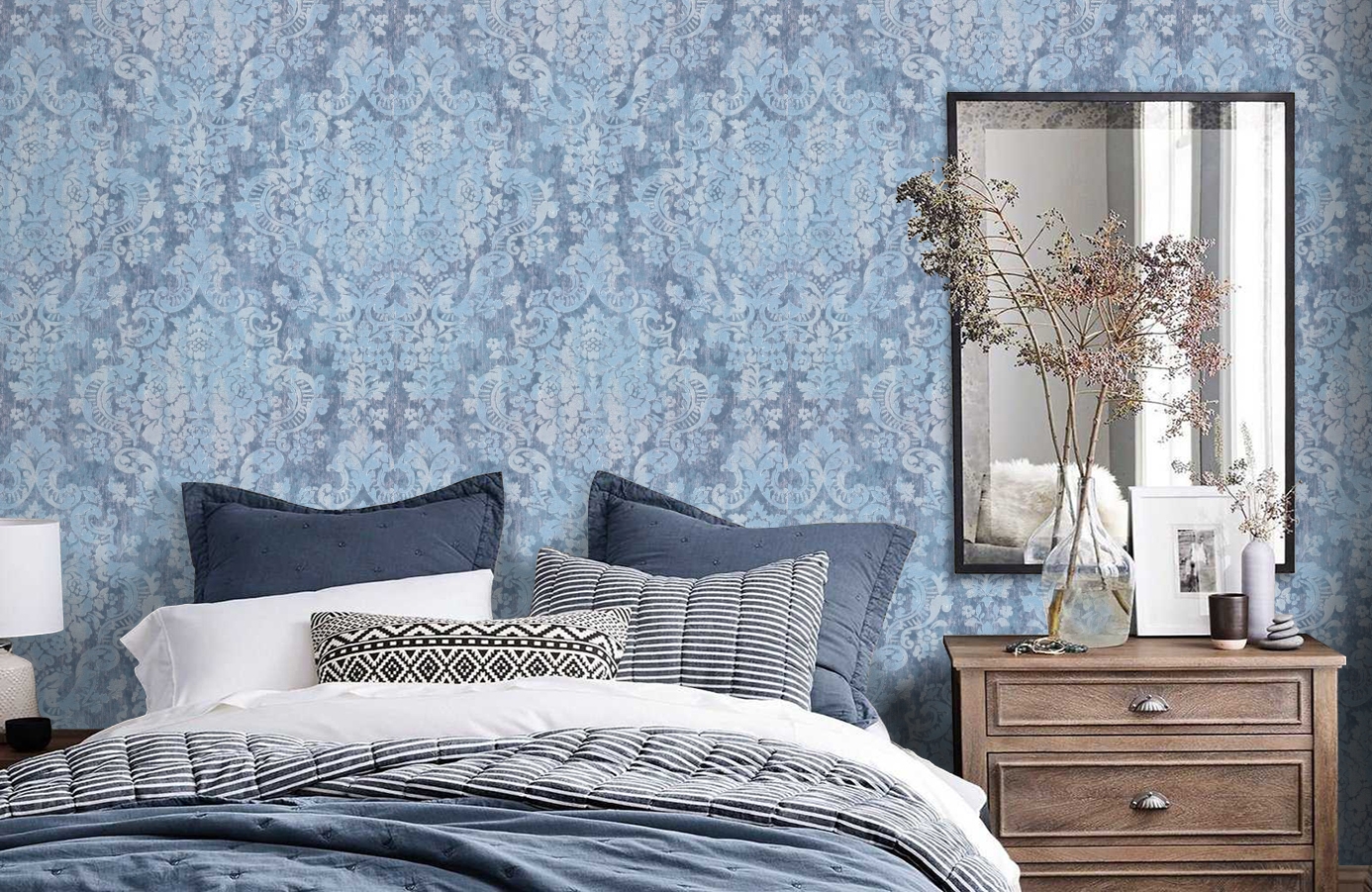 Обои 10443-03 фото в интерьере спальни