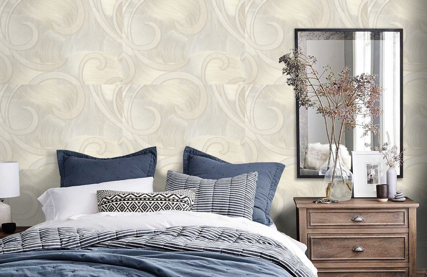 Обои 8001-01 фото в интерьере спальни