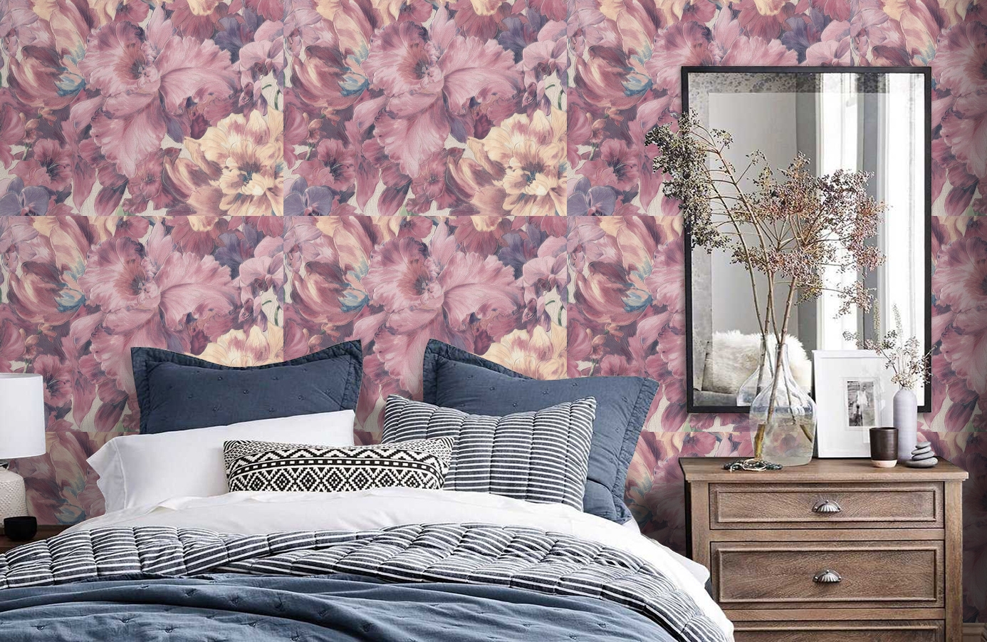 Обои 8009-06 фото в интерьере спальни