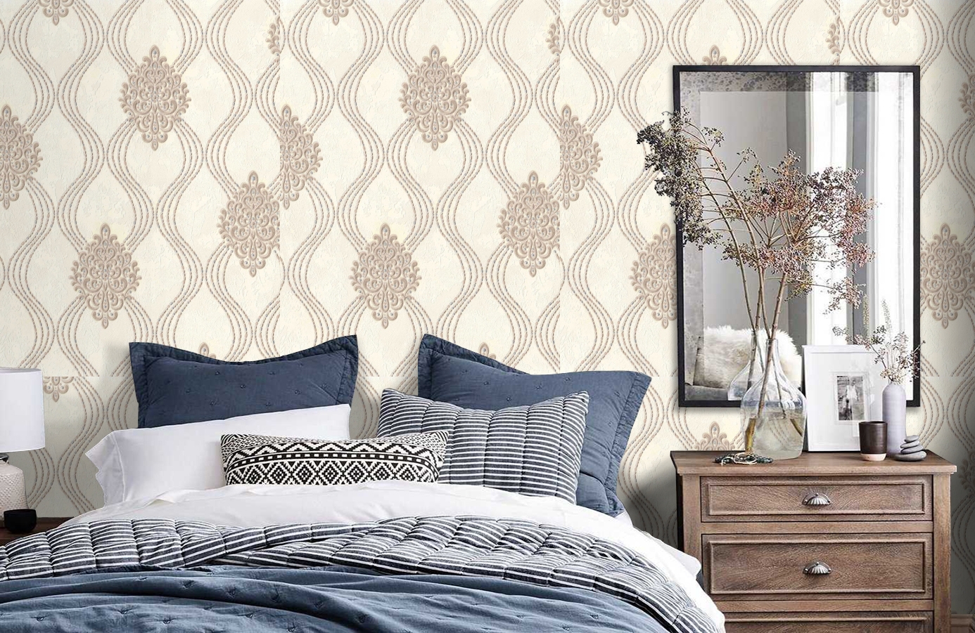 Обои 8017-01 фото в интерьере спальни