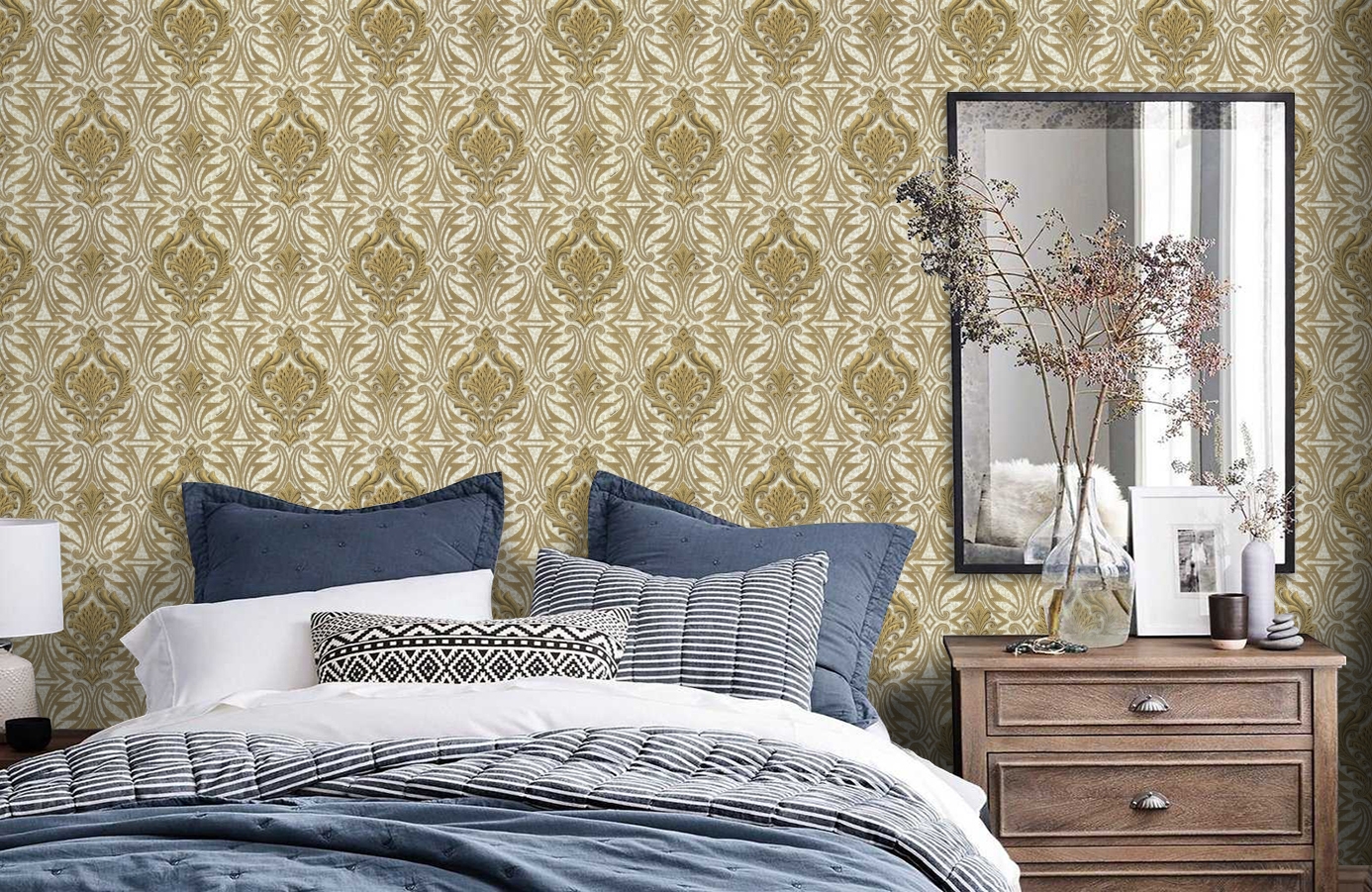 Обои RC19013 фото в интерьере спальни