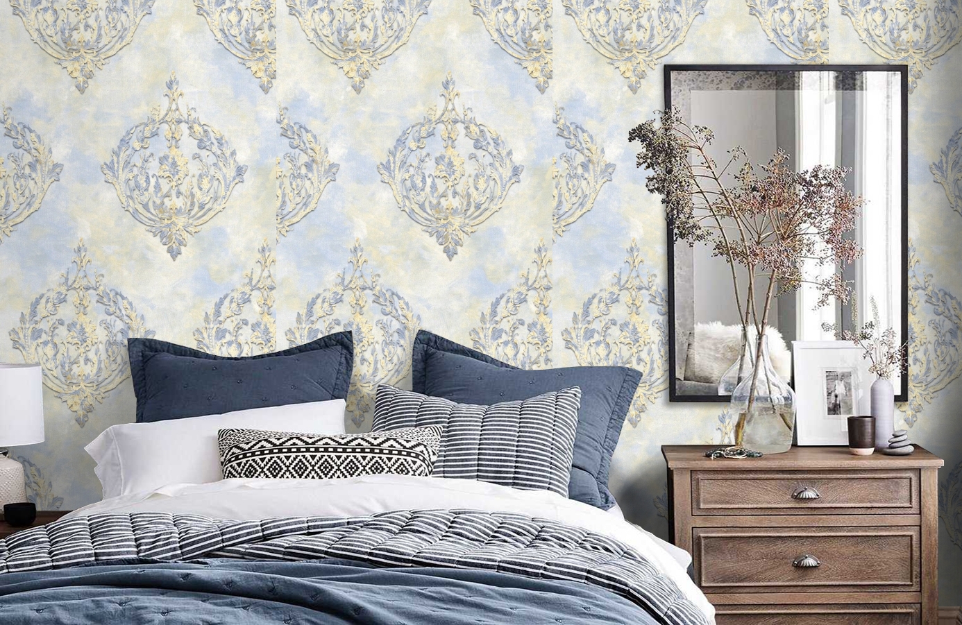 Обои 11500-04 фото в интерьере спальни