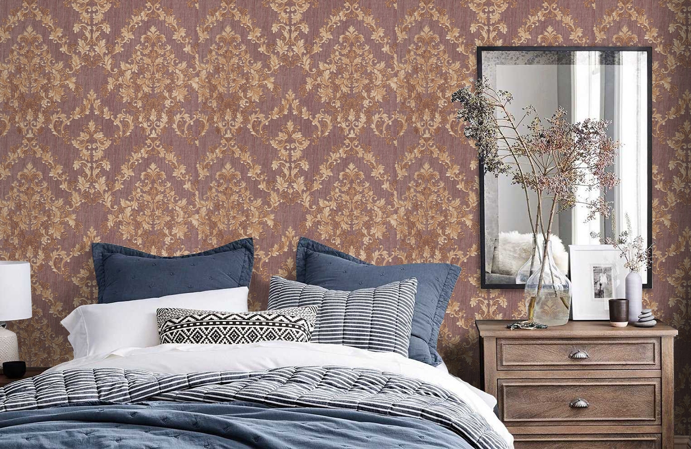Обои M41115 фото в интерьере спальни