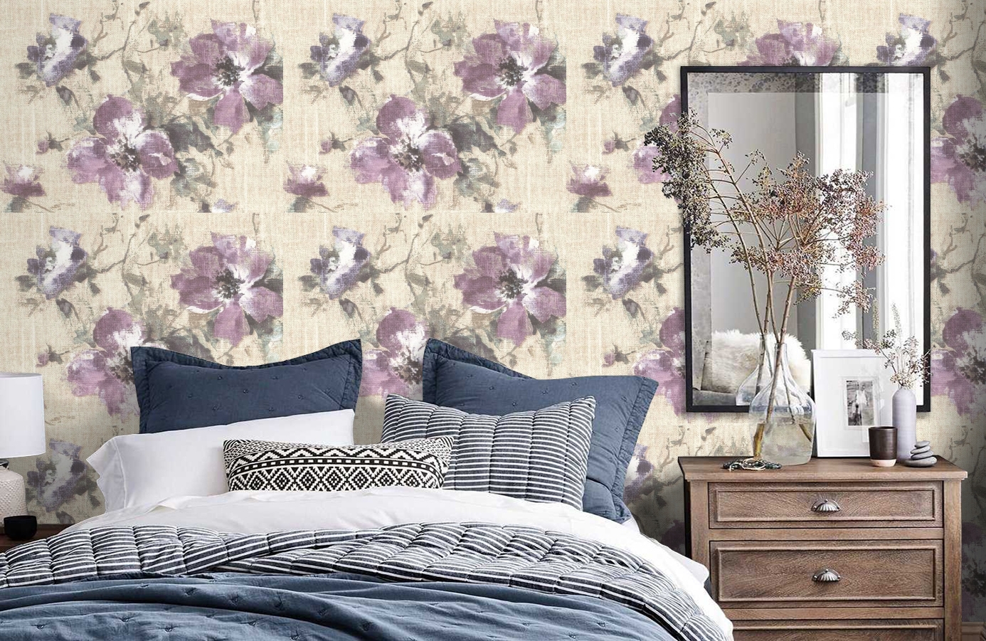 Обои R1305 фото в интерьере спальни