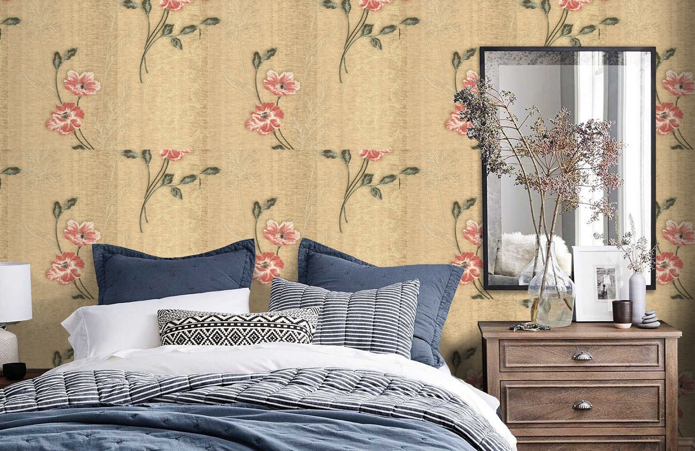 Обои R1318 фото в интерьере спальни
