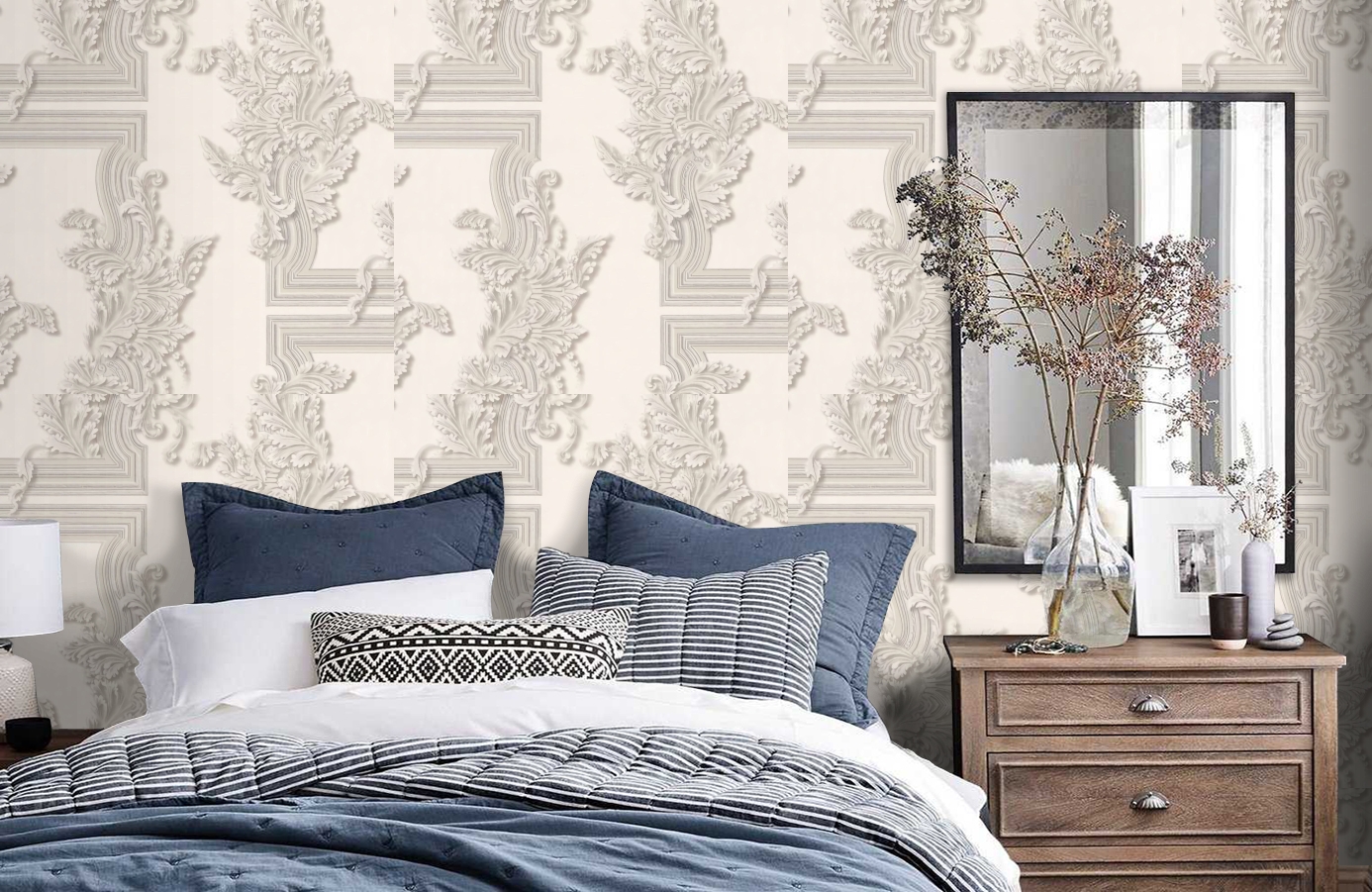 Обои 0740-12 фото в интерьере спальни