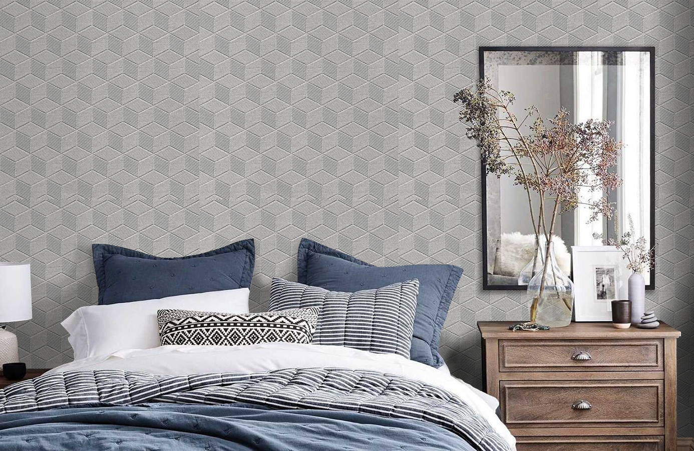 Обои R54322-2 фото в интерьере спальни