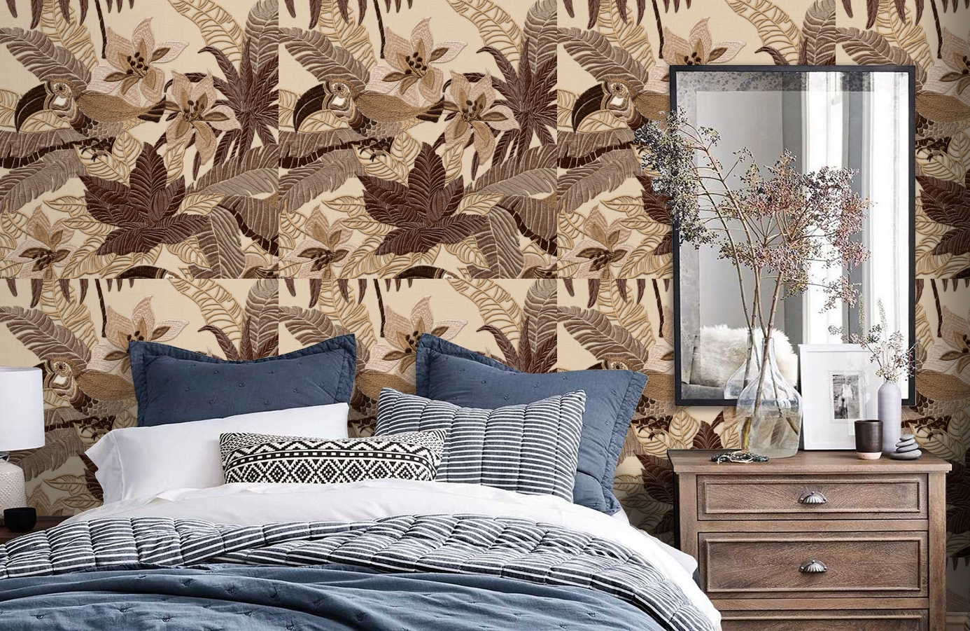 Обои RWT1801-3 фото в интерьере спальни