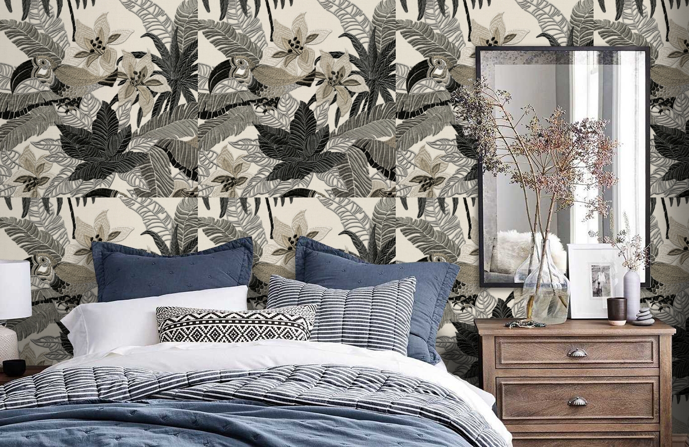 Обои RWT1801-4 фото в интерьере спальни