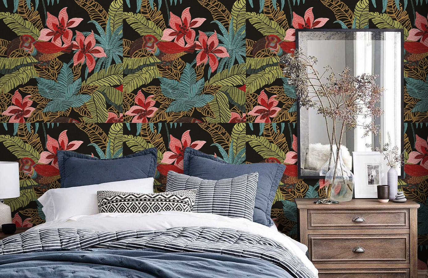 Обои RWT1801-5 фото в интерьере спальни