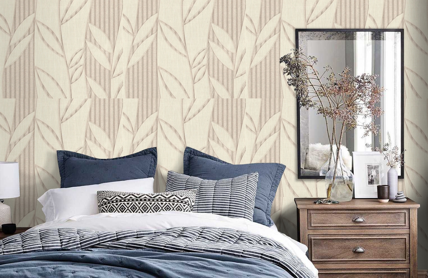 Обои 9046-01 фото в интерьере спальни