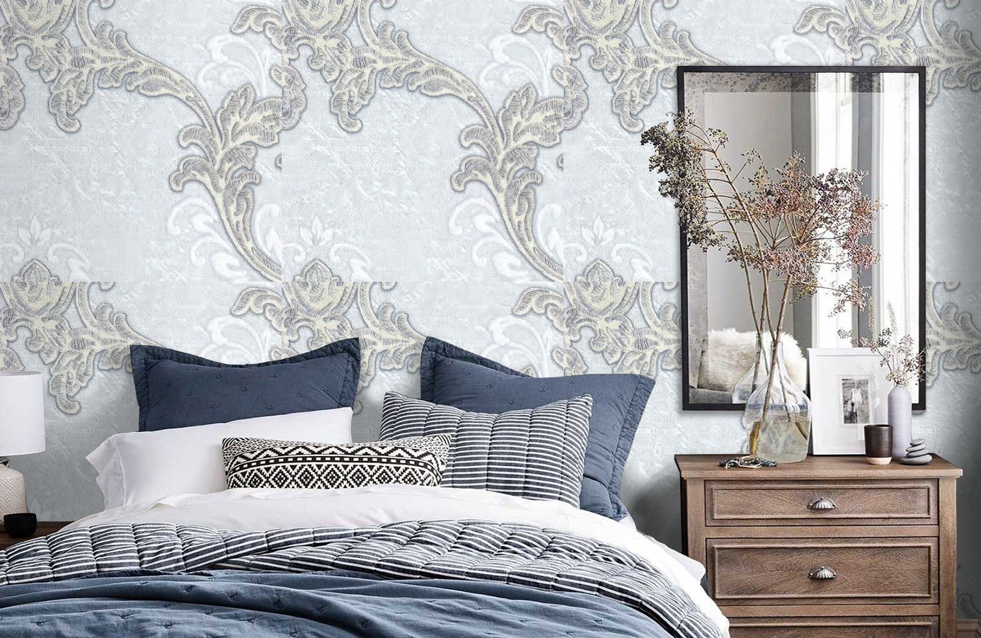 Обои 10017-07 фото в интерьере спальни