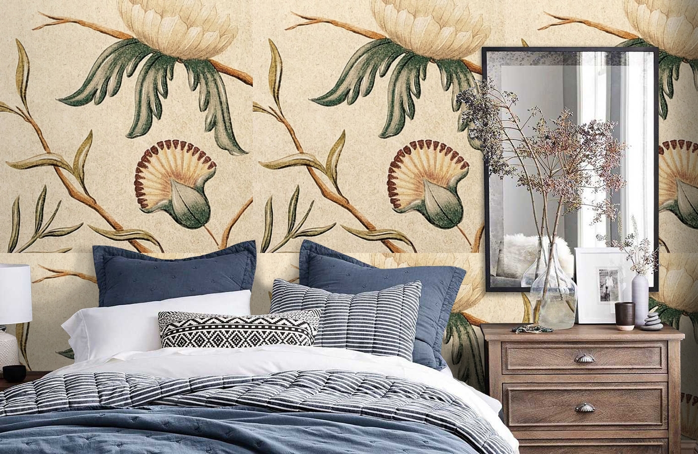 Обои Adams-Eden-1275491599697 фото в интерьере спальни