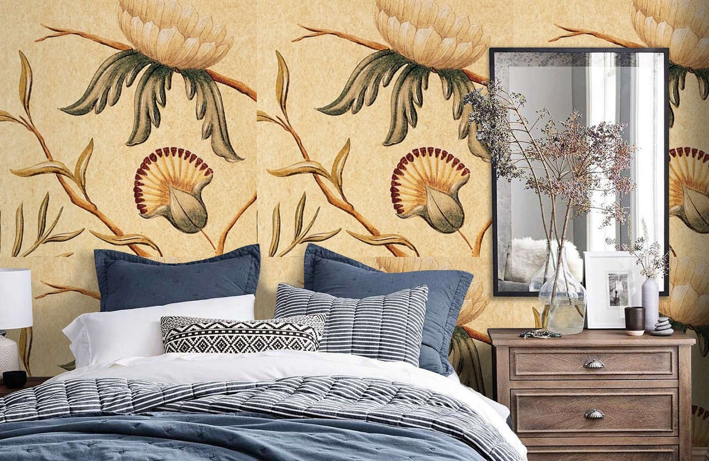 Обои Adamseden-Buttermilk-Wpcw фото в интерьере спальни