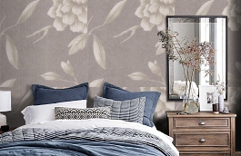 Обои Jasper Peony Metallic 3 фото в интерьере спальни превью