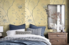 Обои Jasper Peony Metallic фото в интерьере спальни превью