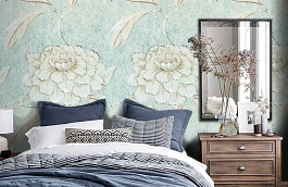 Обои Jasperpeony-Balticblue-Wp фото в интерьере спальни превью