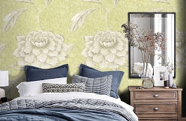 Обои Jasperpeony-Celadon-Wpcw1 фото в интерьере спальни превью