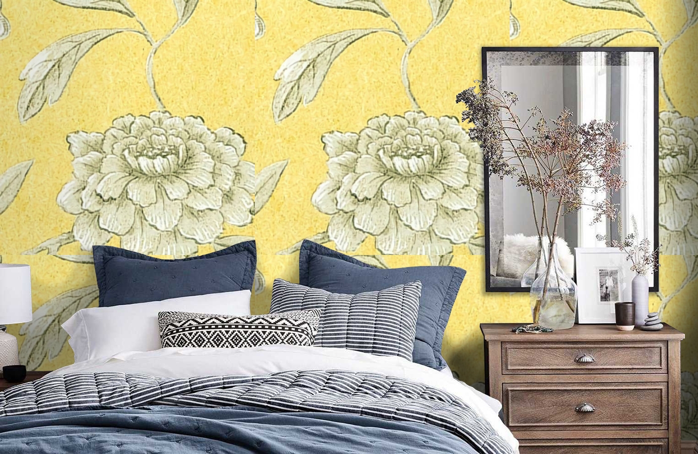 Обои Jasperpeony-Georgianyello фото в интерьере спальни