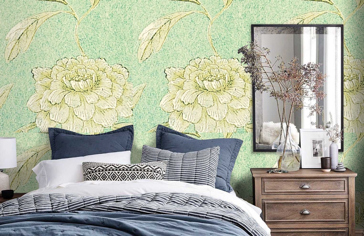 Обои Jasperpeony-Jade-Wpcw1198 фото в интерьере спальни